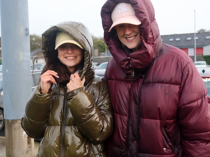 Sarah Frawley and Meave Lenihan braving the rough conditions at Mick Neville Park