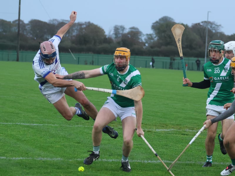 Michael Lane, Bruree and Liam Molyneaux, Knockaderry battling for the ball in Mick Neville Park