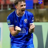 Limavady United's Ronan Wilson celebrates his goal against Larne at Inver Park