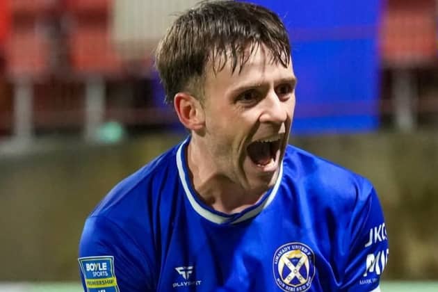 Limavady United's Ronan Wilson celebrates his goal against Larne at Inver Park