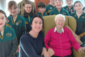 Sister Consilio with Michelle Kerrigan and pupils from Drim National School, Loughrea