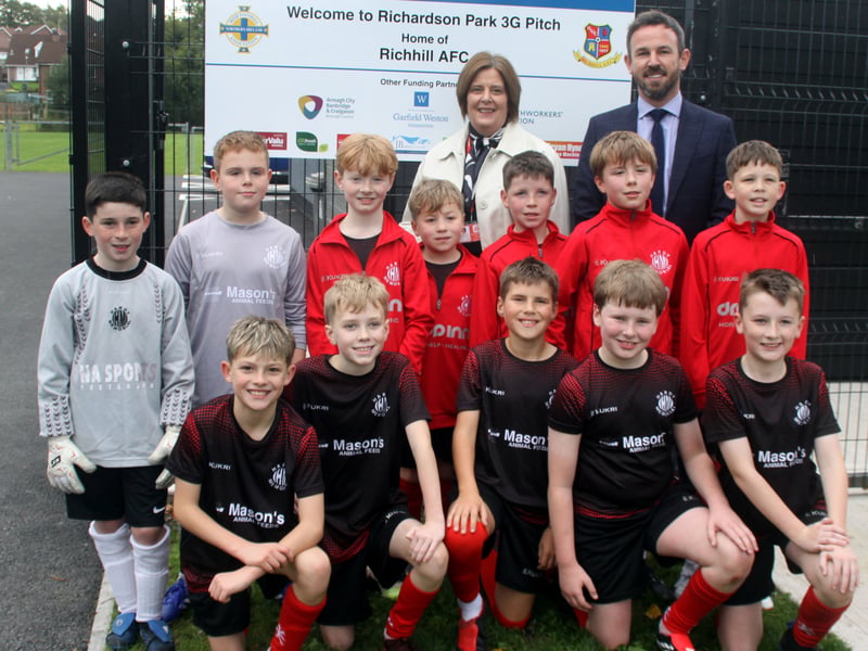 Hardy Memorial Primary School Vice-Principals, Helen Wilson and  Matthew Smyth with some pupils at the opening of Richardson Park, a facility the school are getting great use out of. ND264113