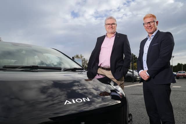 Alan Thompson, Chief Operations Officer at Shelbourne Motors, and Duncan Johnston, Network Development Director of AION Auto UK, mark Shelbourne Motors’ appointment as AION’s exclusive retail partner in Northern Ireland, ahead of its launch in Belfast, Newry and Portadown in early 2027.