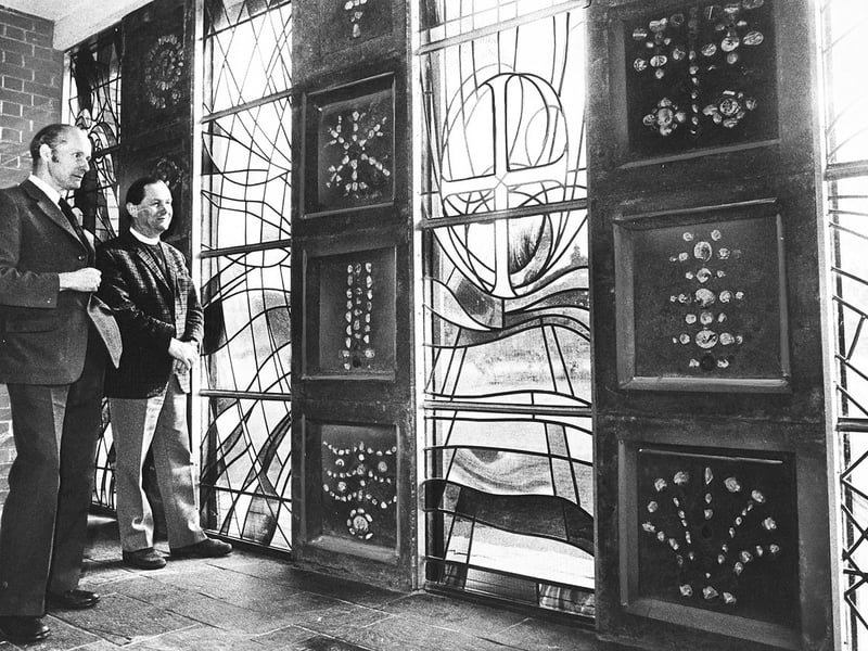 Artist and local resident Ivor Wilkinson (left) inspects his handiwork alongside the minister, the Rev Allan Bowers, in front of magnificent new decorative windows at Codsall Methodist Church in March 1976. An art master at Regis Comprehensive who lived in Queens Gardens, Mr Wilkinson spent 12 months crafting the five 10-foot-high, sun-proof panels to solve a unique dilemma: natural sunlight had been gradually melting the resin holding the previous glass together. The new abstract installation utilised specialist glass sourced from Durham to ensure the church’s colourful sanctuary would withstand the elements for generations to come. Do you remember the unveiling of these abstract windows or attending services at Codsall Methodist Church during the spring of 1976?
