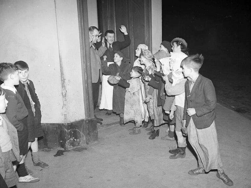 Children guising in Leith in 1955.