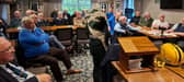 Ballymoney and Riada Probus club members listen to a talk by Stephen McMaw about Joey Dunlop.