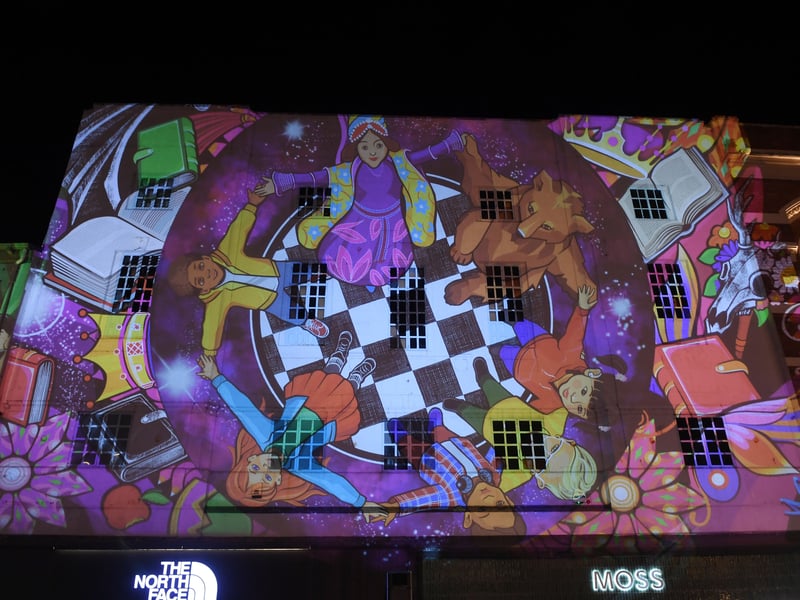Colourful projections on Briggate.