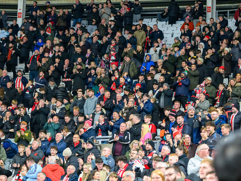 Sunderland fans in action against Brentford at the Stadium of Light in the Carabao Cup. Photo by Chris Fryatt.