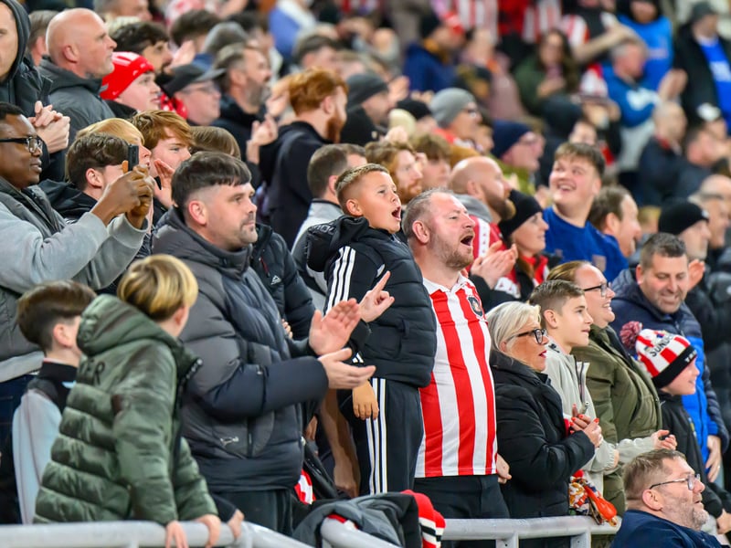 Sunderland fans in action against Brentford at the Stadium of Light in the Carabao Cup. Photo by Chris Fryatt.