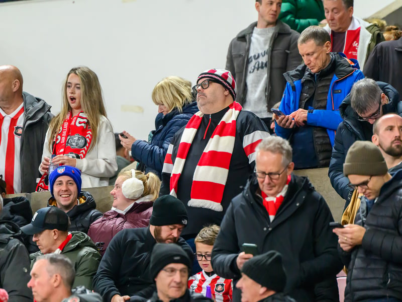 Sunderland fans in action against Brentford at the Stadium of Light in the Carabao Cup. Photo by Chris Fryatt.