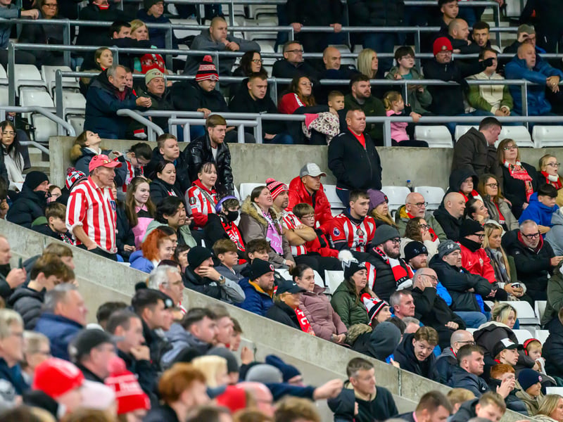 Sunderland fans in action against Brentford at the Stadium of Light in the Carabao Cup. Photo by Chris Fryatt. 