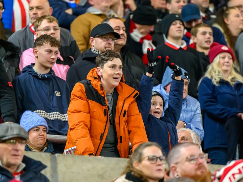 Sunderland fans in action against Brentford at the Stadium of Light in the Carabao Cup. Photo by Chris Fryatt.