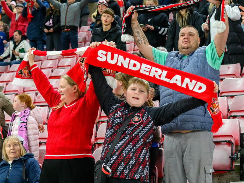 Sunderland fans in action against Brentford at the Stadium of Light in the Carabao Cup. Photo by Chris Fryatt.