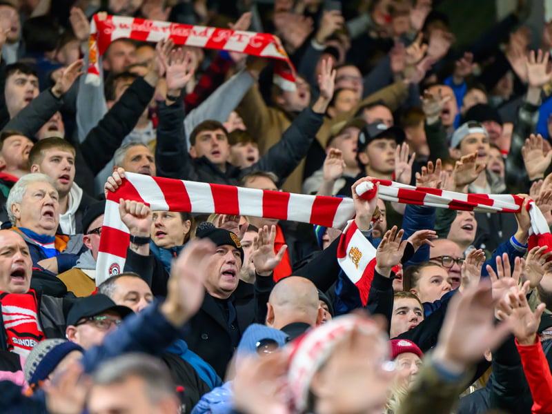 Sunderland fans in action against Brentford at the Stadium of Light in the Carabao Cup. Photo by Chris Fryatt.