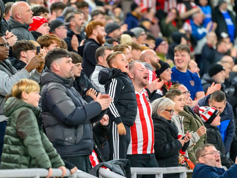 Sunderland fans in action against Brentford at the Stadium of Light in the Carabao Cup. Photo by Chris Fryatt.
