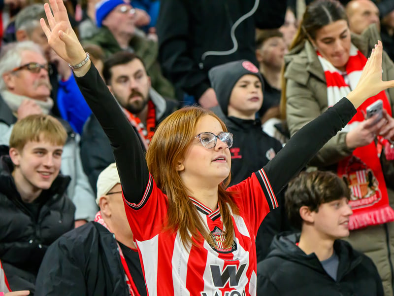 Sunderland fans in action against Brentford at the Stadium of Light in the Carabao Cup. Photo by Chris Fryatt. 