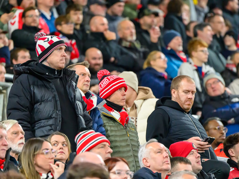 Sunderland fans in action against Brentford at the Stadium of Light in the Carabao Cup. Photo by Chris Fryatt.