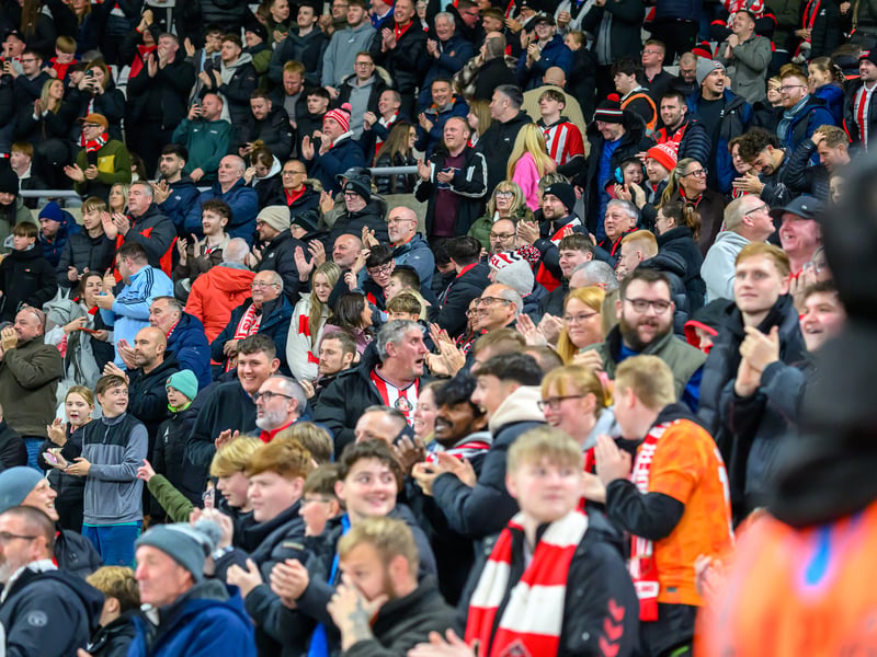 Sunderland fans in action against Brentford at the Stadium of Light in the Carabao Cup. Photo by Chris Fryatt.