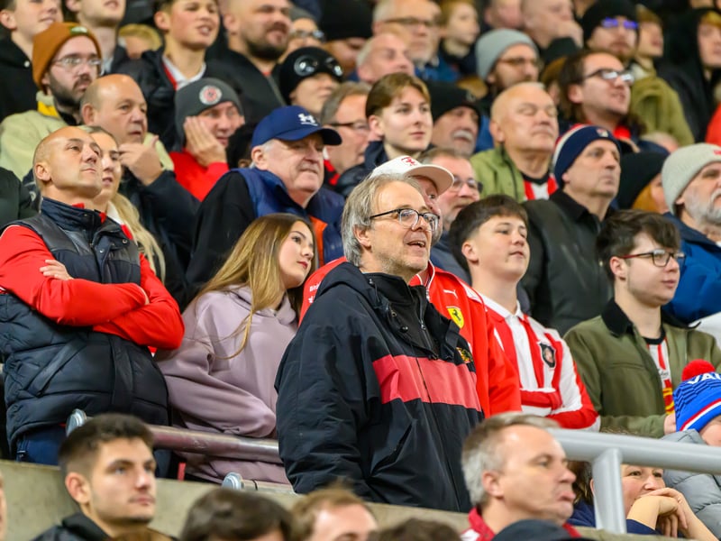 Sunderland fans in action against Brentford at the Stadium of Light in the Carabao Cup. Photo by Chris Fryatt.