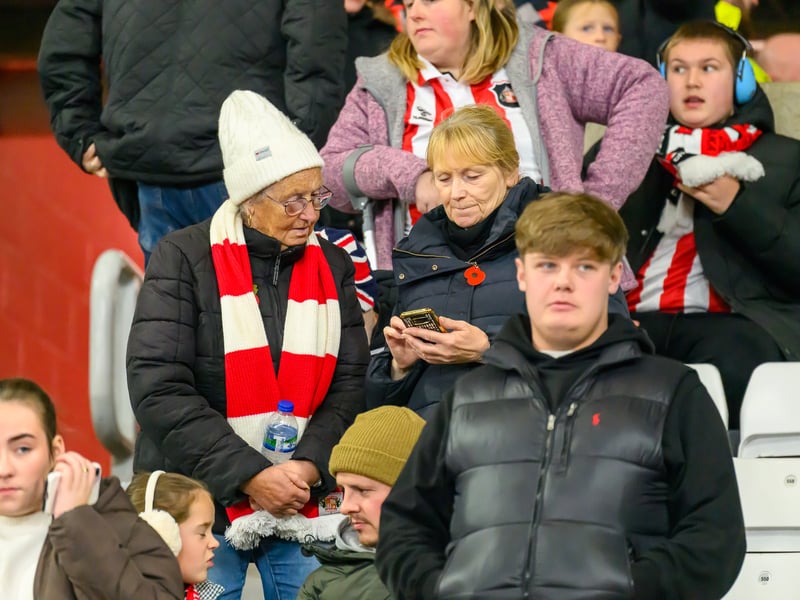 Sunderland fans in action against Brentford at the Stadium of Light in the Carabao Cup. Photo by Chris Fryatt.