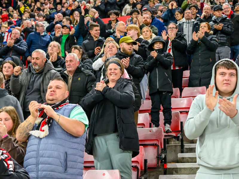 Sunderland fans in action against Brentford at the Stadium of Light in the Carabao Cup. Photo by Chris Fryatt.