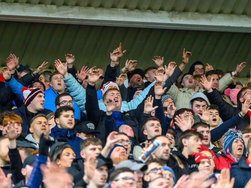 Sunderland fans in action against Brentford at the Stadium of Light in the Carabao Cup. Photo by Chris Fryatt.