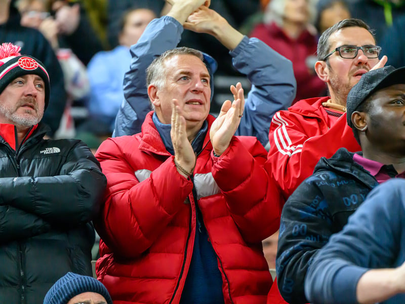 Sunderland fans in action against Brentford at the Stadium of Light in the Carabao Cup. Photo by Chris Fryatt.