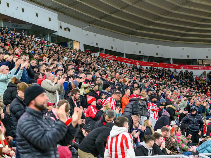 Sunderland fans in action against Brentford at the Stadium of Light in the Carabao Cup. Photo by Chris Fryatt. 
