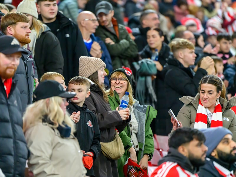 Sunderland fans in action against Brentford at the Stadium of Light in the Carabao Cup. Photo by Chris Fryatt.