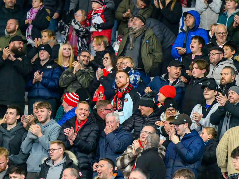 Sunderland fans in action against Brentford at the Stadium of Light in the Carabao Cup. Photo by Chris Fryatt.
