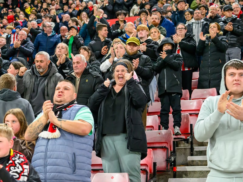 Sunderland fans in action against Brentford at the Stadium of Light in the Carabao Cup. Photo by Chris Fryatt.