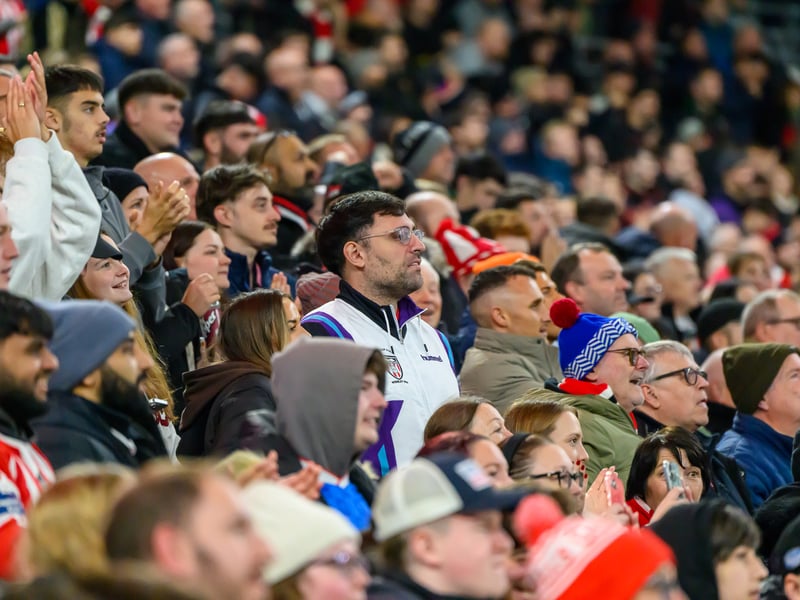 Sunderland fans in action against Brentford at the Stadium of Light in the Carabao Cup. Photo by Chris Fryatt.