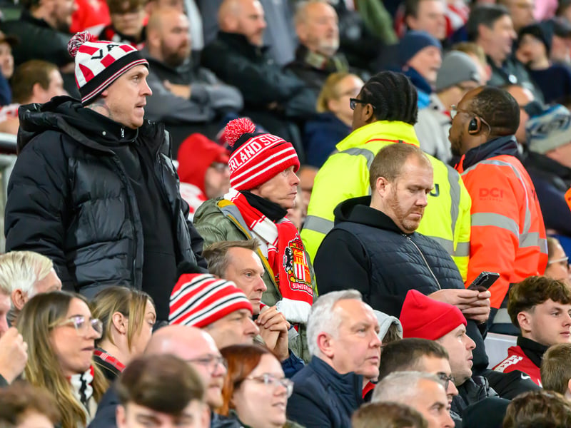 Sunderland fans in action against Brentford at the Stadium of Light in the Carabao Cup. Photo by Chris Fryatt. 