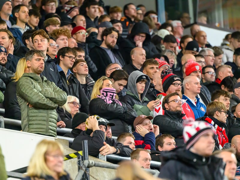 Sunderland fans in action against Brentford at the Stadium of Light in the Carabao Cup. Photo by Chris Fryatt.