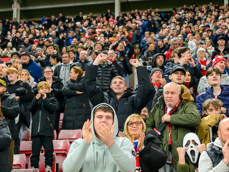 Sunderland fans in action against Brentford at the Stadium of Light in the Carabao Cup. Photo by Chris Fryatt.