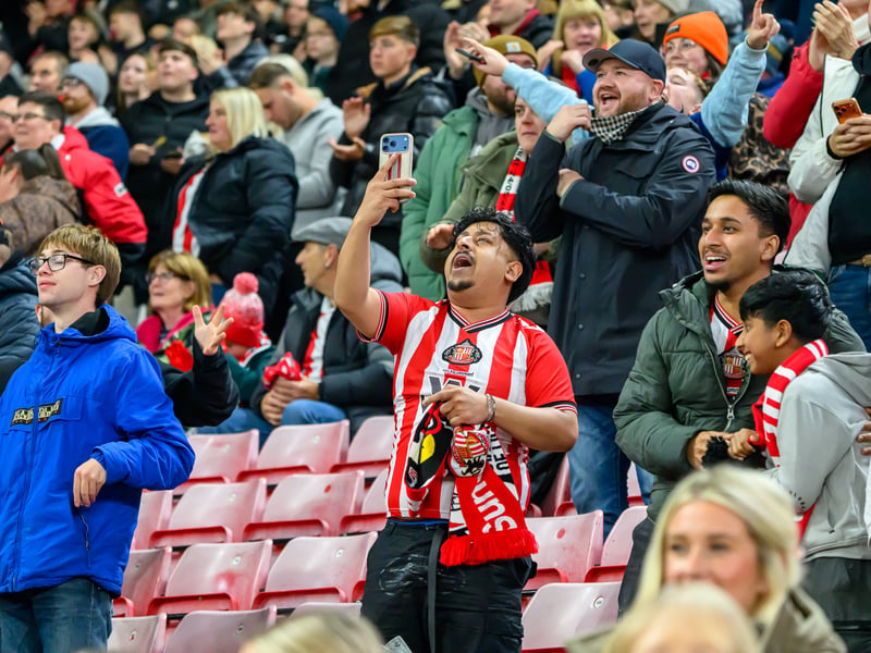 Sunderland fans in action against Brentford at the Stadium of Light in the Carabao Cup. Photo by Chris Fryatt.