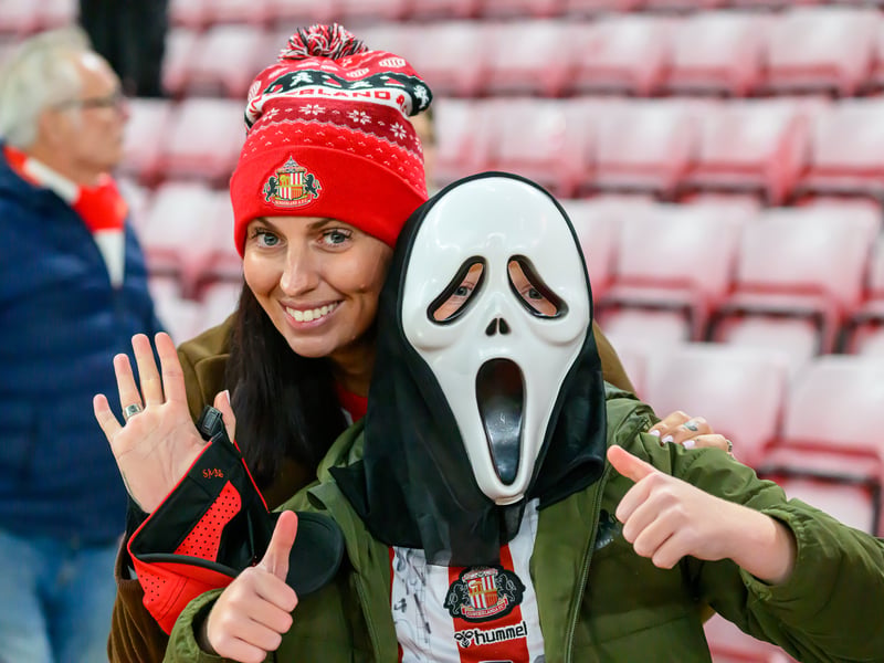 Sunderland fans in action against Brentford at the Stadium of Light in the Carabao Cup. Photo by Chris Fryatt.