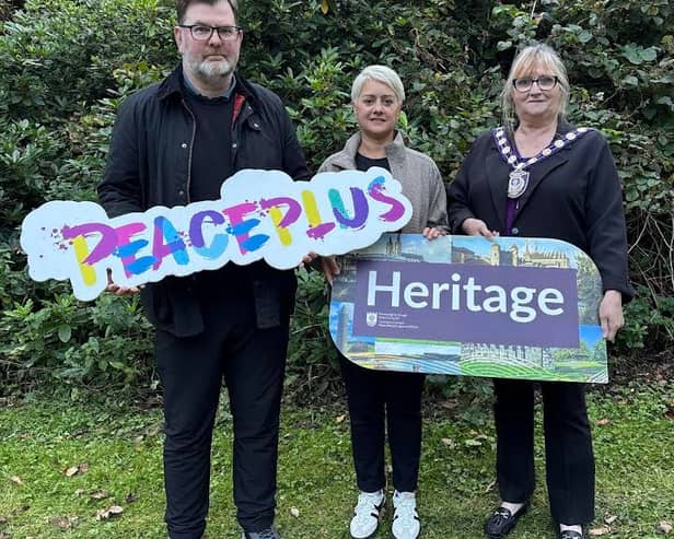 Pictured launching the upcoming 'Know Your Place' workshops in Fermanagh and Omagh are the chairwoman of Fermanagh and Omagh District Council, Councillor Debbie Coyle (right); Isabel Brennan, Heritage Development Officer, Fermanagh and Omagh District Council (centre); and David Bradshaw, Devine Bradshaw Associates (left). The series of hands-on workshops, delivered through the 'Exploring Our Local Heritage' programme, aims to engage 350 residents in learning about local history, family stories, folklore, industrial heritage, and the evolution of our towns, villages and landscapes. SU2545CD26
--