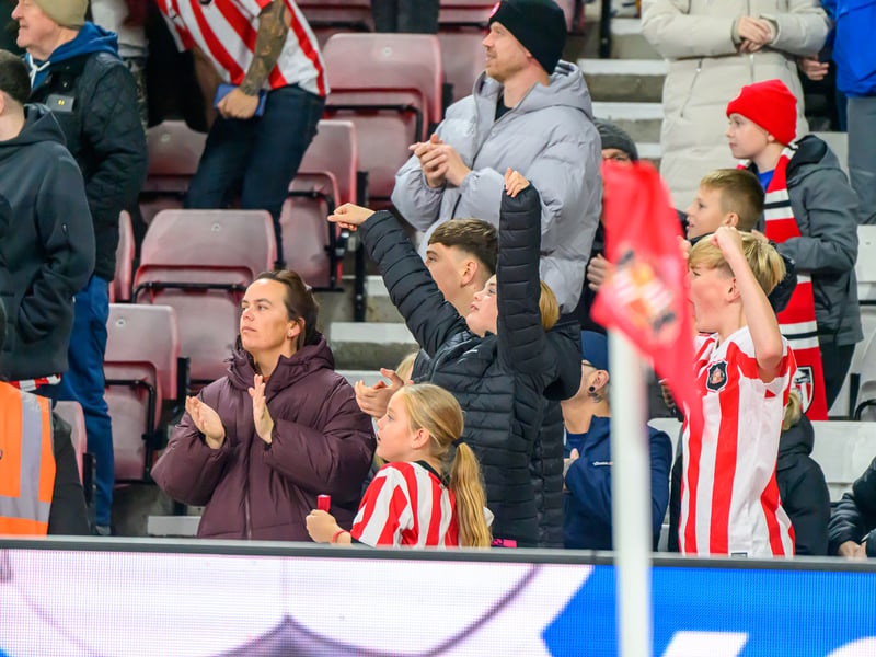 Sunderland fans in action against Brentford at the Stadium of Light in the Carabao Cup. Photo by Chris Fryatt. 