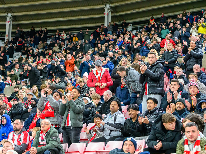 Sunderland fans in action against Brentford at the Stadium of Light in the Carabao Cup. Photo by Chris Fryatt.