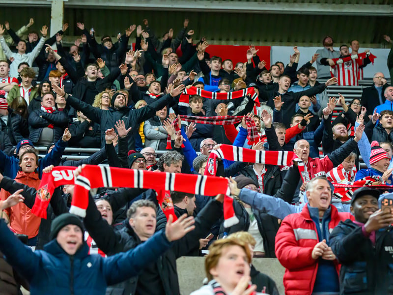 Sunderland fans in action against Brentford at the Stadium of Light in the Carabao Cup. Photo by Chris Fryatt.