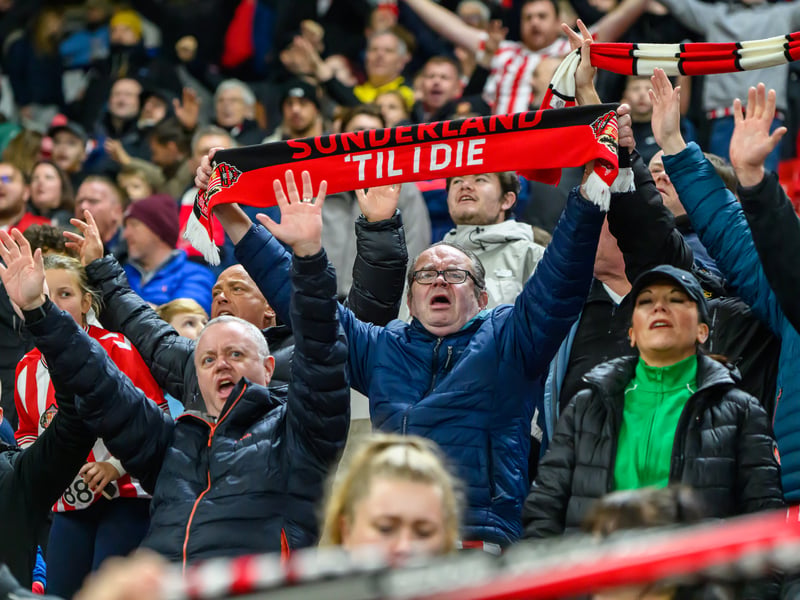 Sunderland fans in action against Brentford at the Stadium of Light in the Carabao Cup. Photo by Chris Fryatt.