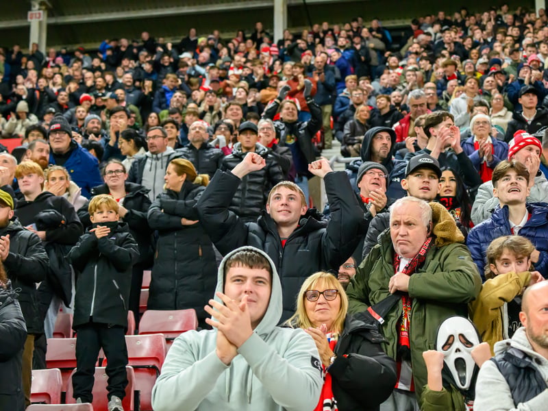 Sunderland fans in action against Brentford at the Stadium of Light in the Carabao Cup. Photo by Chris Fryatt.