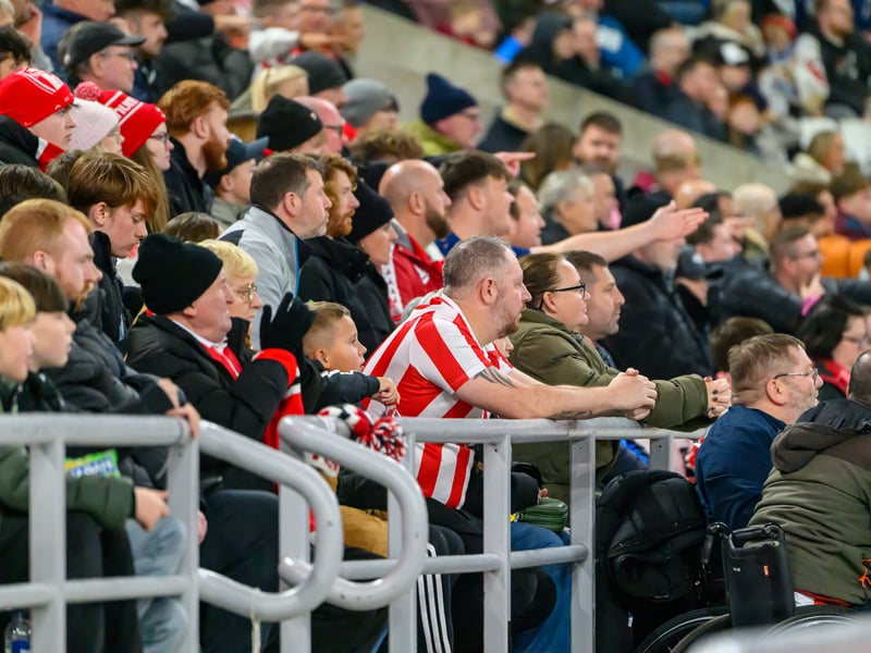 Sunderland fans in action against Brentford at the Stadium of Light in the Carabao Cup. Photo by Chris Fryatt. 