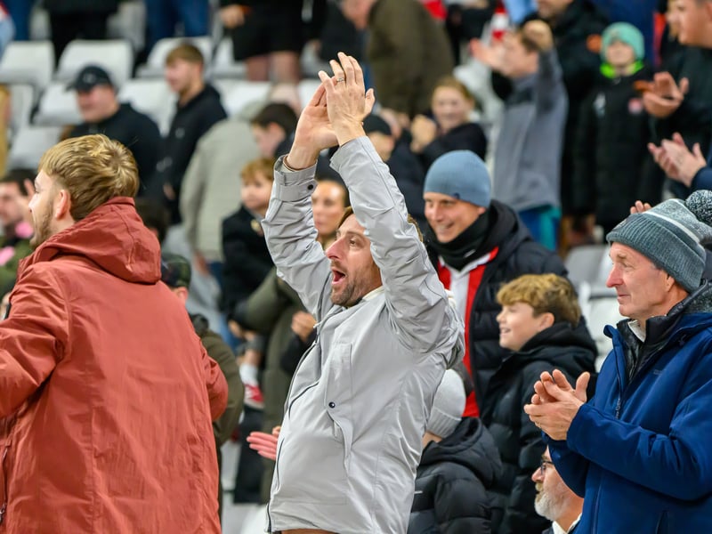 Sunderland fans in action against Brentford at the Stadium of Light in the Carabao Cup. Photo by Chris Fryatt.