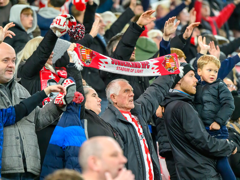 Sunderland fans in action against Brentford at the Stadium of Light in the Carabao Cup. Photo by Chris Fryatt.