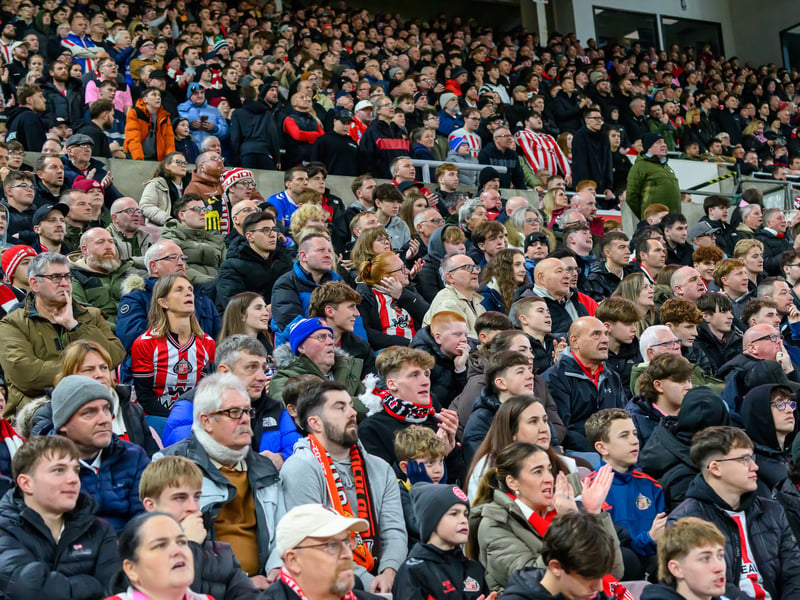 Sunderland fans in action against Brentford at the Stadium of Light in the Carabao Cup. Photo by Chris Fryatt. 