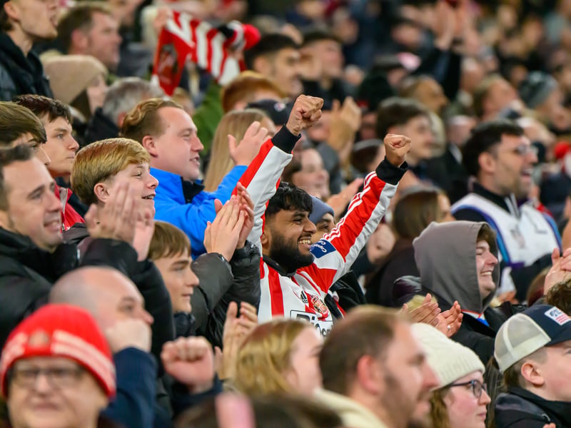 Sunderland fans in action against Brentford at the Stadium of Light in the Carabao Cup. Photo by Chris Fryatt.