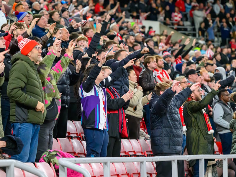 Sunderland fans in action against Brentford at the Stadium of Light in the Carabao Cup. Photo by Chris Fryatt.