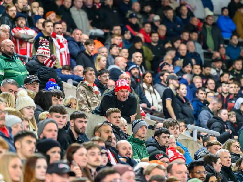 Sunderland fans in action against Brentford at the Stadium of Light in the Carabao Cup. Photo by Chris Fryatt.